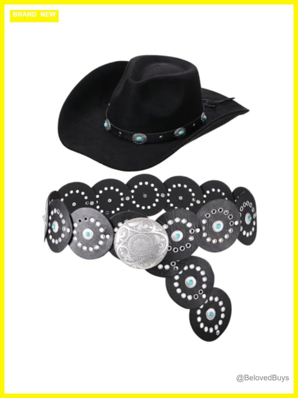 Cowboy Hat & Belt Set – Wide Brim Felt Suede PU Leather Western